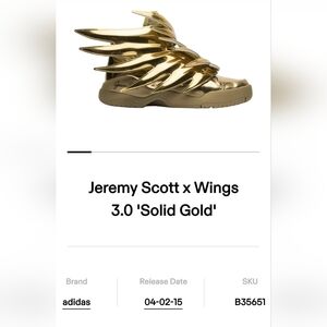 JEREMY SCOTT ADIDAS GOLD WINGS MENS SZ 5/ LADIES 7